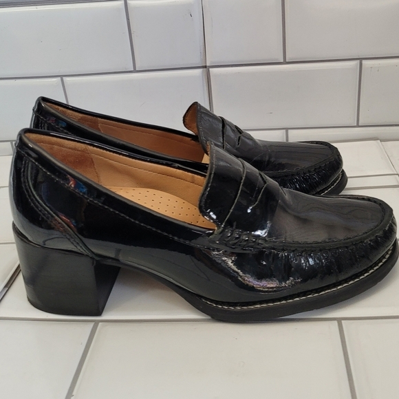 WIRTH 1948 Made in Brazil Ladies Black Patent Leather Heeled Loafers 2in Block H - Picture 4 of 12